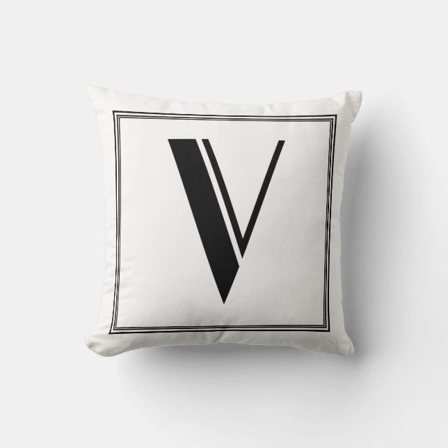 Letra Art Deco V almohada monogramada (Anverso)