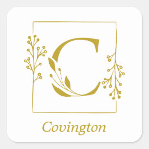 Letra botánica de oro moderna C Pegatina cuadrado