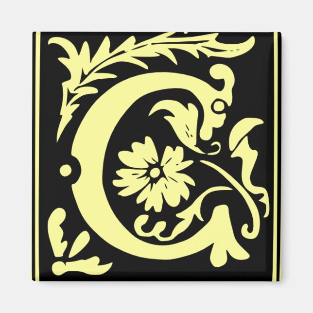 Letra caligráfica antigua C agudo cuadrado imán (Frente)