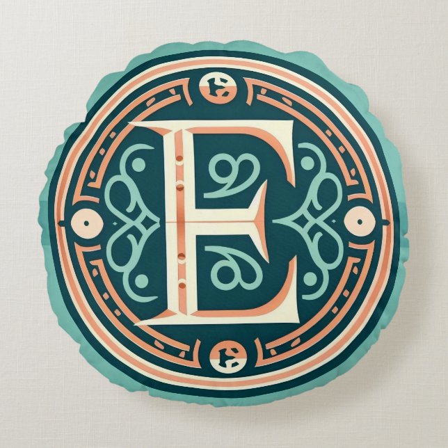 Letra celta pastel "E" Cojín decorativo redondo (Anverso)