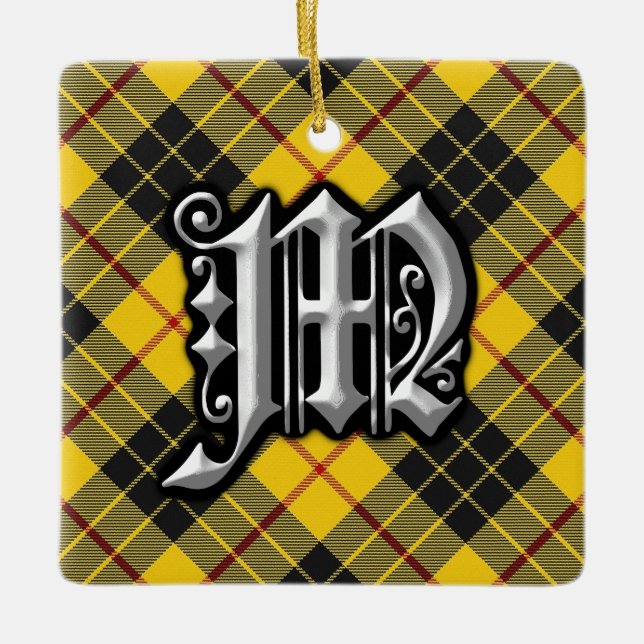 Letra Clan MacLeod M Monograma Ornamento Tartán (Anverso)