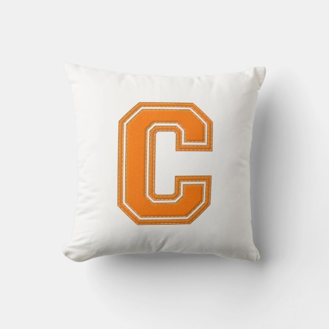 Letra colegiada Cojín decorativo, Naranja y C blan (Anverso)