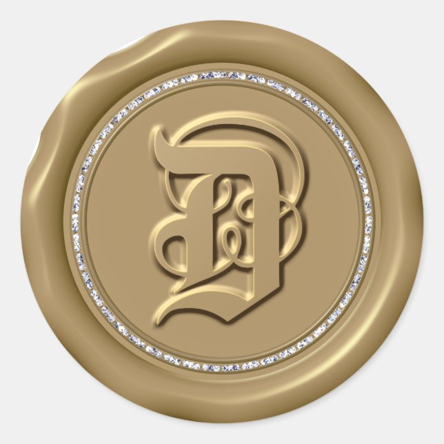 *~* Letra D Diamond Circle GOLD Pegatinas de sello (Anverso)