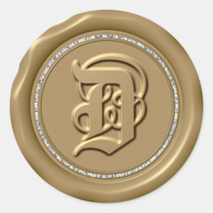 *~* Letra D Diamond Circle GOLD Pegatinas de sello