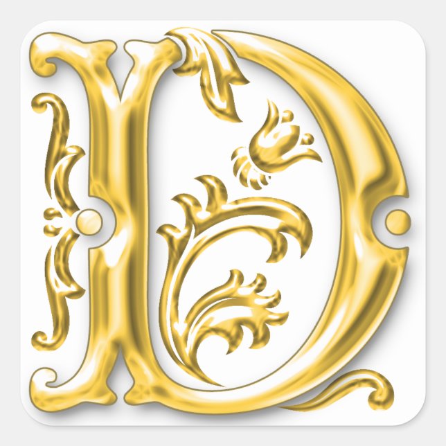 Letra D mayúscula inicial Pegatina en oro (Anverso)