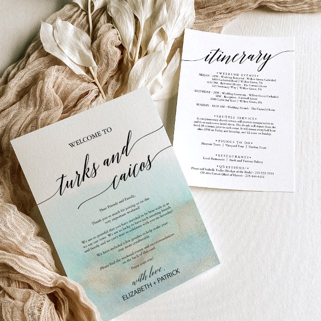 Letra de bienvenida tineraria de Aqua Gold Turcas  (Aqua Gold Turks Caicos Welcome Letter Itinerary)