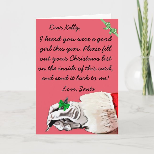 Letra del deseo del navidad de Papá Noel (Anverso)