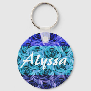 Letra del monograma un llavero azul de los rosas
