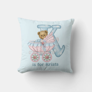 Letra del oso de peluche K monograma almohada