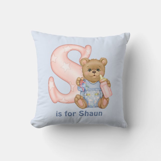 Letra del oso de peluche S almohada monogramo (Anverso)