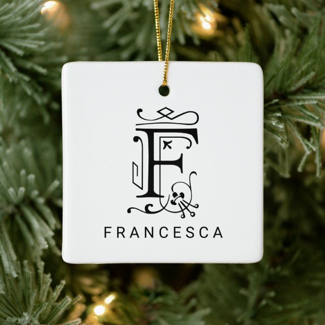 Letra F Elegant Monograma Ornamento de Navidad (Árbol)