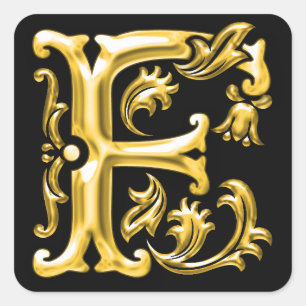Letra F mayúscula inicial Pegatina en oro