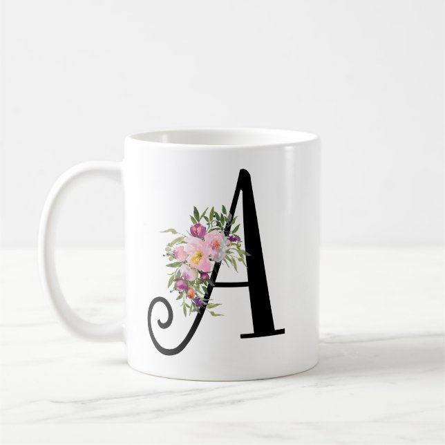 Letra floral A, taza de la acuarela del arte del (Izquierda)