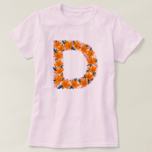 Letra floral D camiseta básica de la mujer