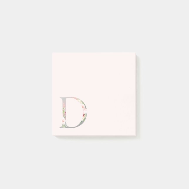 Letra floral "D" Monograma Notas post-it (Anverso)