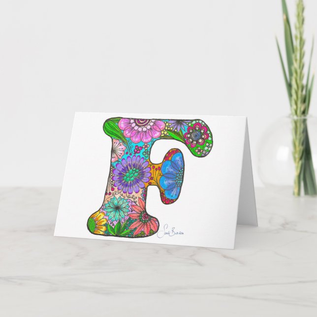 Letra floral F Tarjeta de felicitación - en blanco (Anverso)