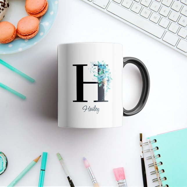 Letra floral inicial monograma H café taza (Floral initial Letter Monogram H Coffee Mug
)
