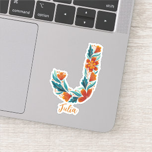Letra floral J personalizado pegatinas de vinilo c