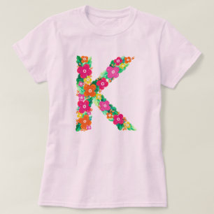 Letra floral K camiseta básica de mujer