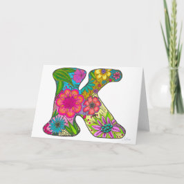 Letra floral K tarjeta de felicitación - en blanco