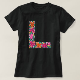 Letra floral L camiseta básica de mujer