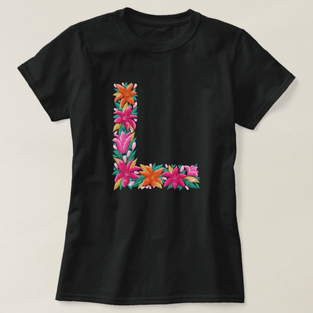 Letra floral L camiseta básica de mujer (Diseño del anverso)