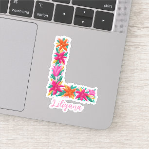 Letra floral L personalizado pegatinas de vinilo c