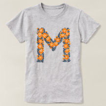 Letra floral M camiseta básica de la mujer