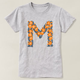 Letra floral M camiseta básica de la mujer