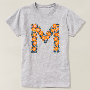 Letra floral M camiseta básica de la mujer