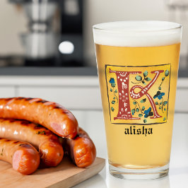 Letra floral medieval iluminada monograma K