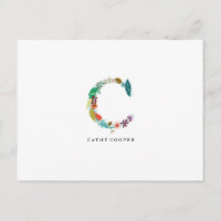 Letra floral monograma inicial - C - Tarjeta plana