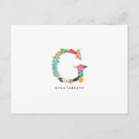 Letra floral monograma inicial - G - Tarjeta plana