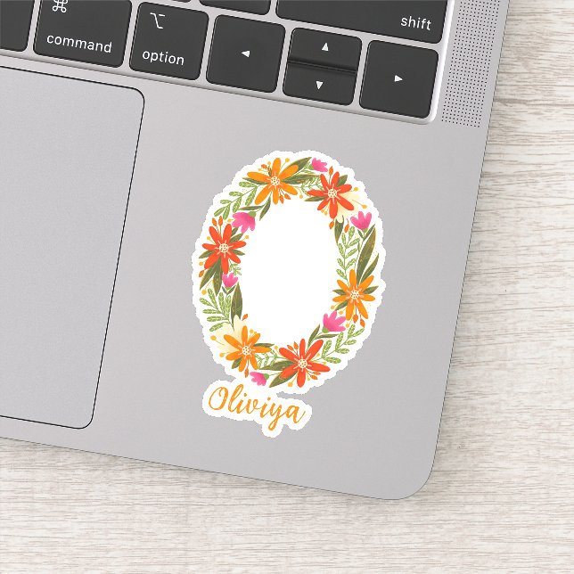 Letra floral O personalizado pegatinas de vinilo c (Detalle)