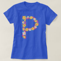 Letra floral P camiseta básica de mujer