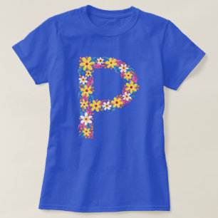Letra floral P camiseta básica de mujer