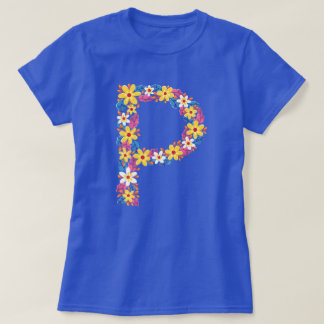 Letra floral P camiseta básica de mujer