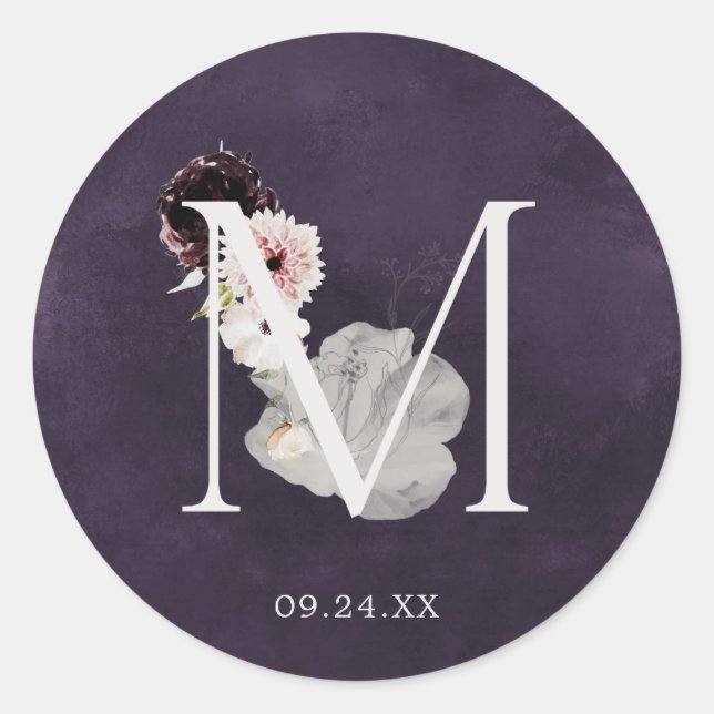 Letra floral romántica M sello monograma Boda (Anverso)