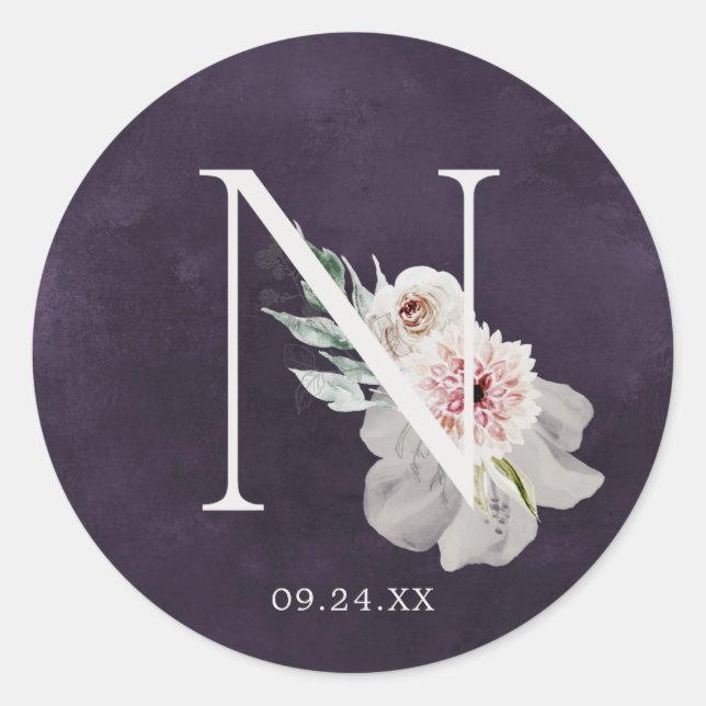 Letra floral romántica N sello monograma Boda (Anverso)