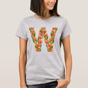 Letra floral W camiseta básica de la mujer