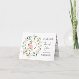 Letra floral Wreath Bridesmaid D Tarjeta de agrade