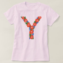 Letra floral Y camiseta básica de la mujer