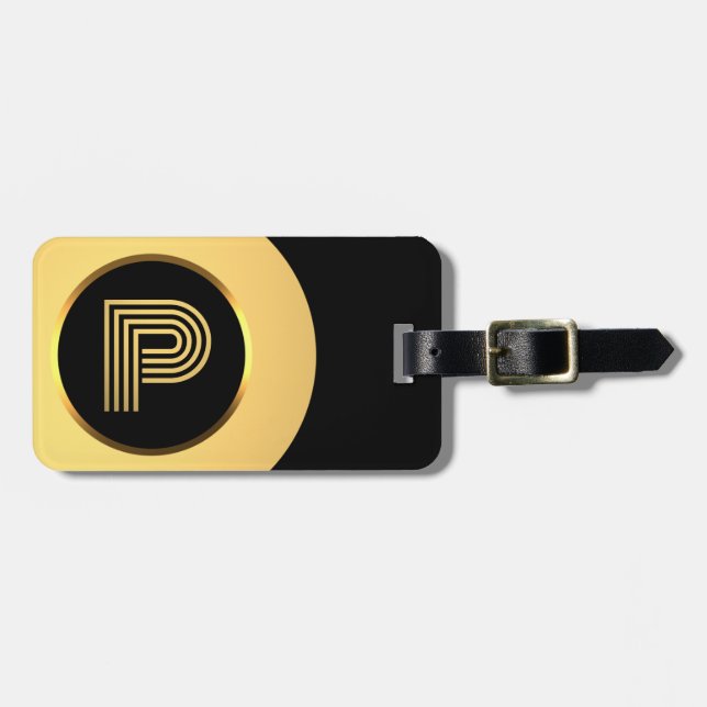 Letra Gold monogramada personalizada Etiqueta de e (Frente Horizontal)