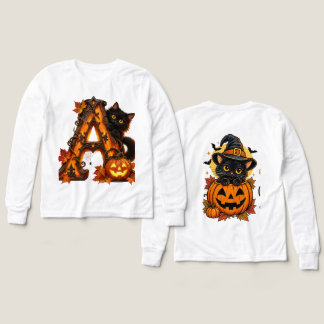Letra Gótica A Calabaza de Halloween y Gato Negro