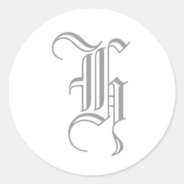 Letra H monograma Pegatina Inglés Gris Viejo (Anverso)