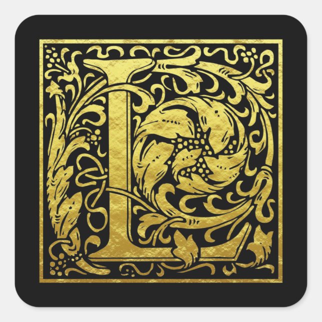Letra L Primera Letra Faux Gold Pegatina (Anverso)