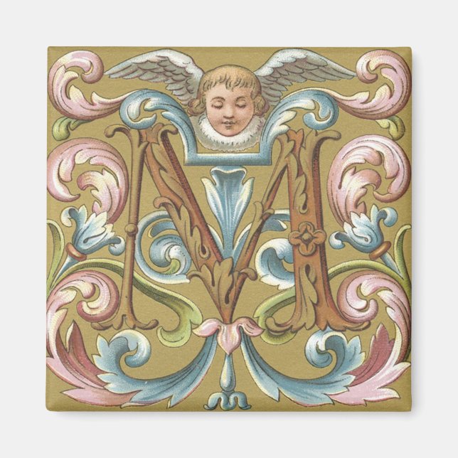 Letra M con ángel - imán (Frente)