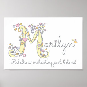 Letra M Marilyn nombre de arte del doodle inicial