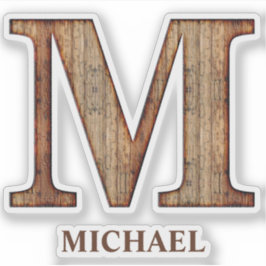 Letra M textura de madera con Pegatina de nombre p