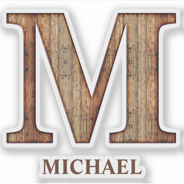 Letra M textura de madera con Pegatina de nombre p (Anverso)